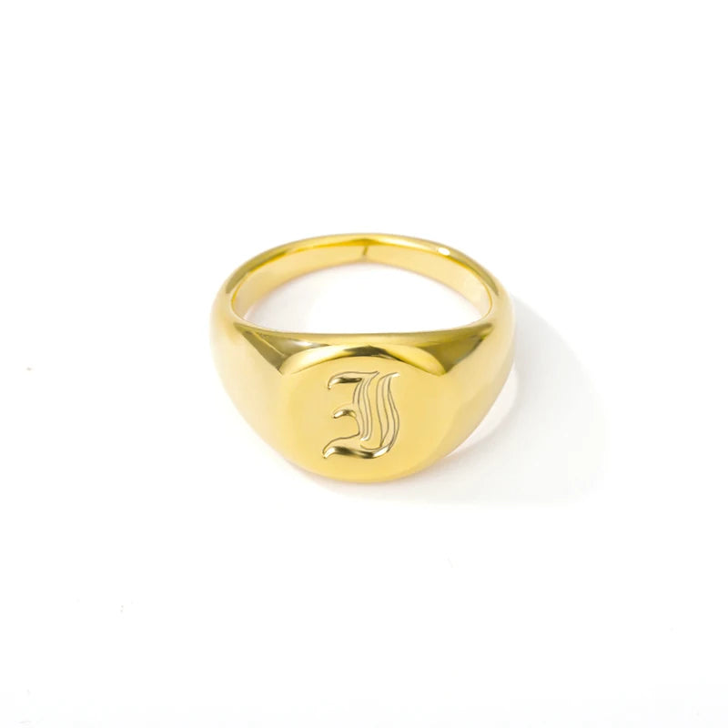 luckacco gothic a-z initial signet rings for women men wedding statement anillos best friend party gift jewelry