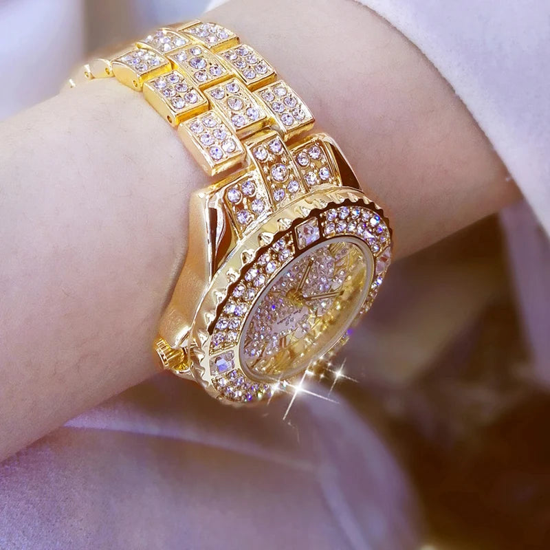 luckacco women watches diamond gold watch ladies wrist watches luxury brand rhinestone women's bracelet watches female relogio feminino