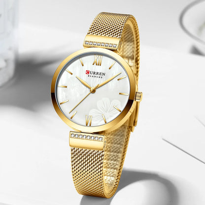 Luckacco Golden Wristwatch Mesh Ladies Watches Luxury Brand CURREN Elegant Simple Quartz Watch Women's Bracelet Clock Female Reloj mujer