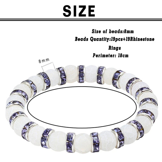 Luckacco shshd Natural Stone Bracelet White Pink Blue Rhinestone Charm Crystal Beaded Bracelets&Bangles for Women Fashion Elastic Jewelry