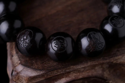 Luckacco Natural Ebony 15mm 20mm Beads Buddhist Prayer Bracelets Great Sculpture Buddha Bracelet Men Women Meditation Jewelry
