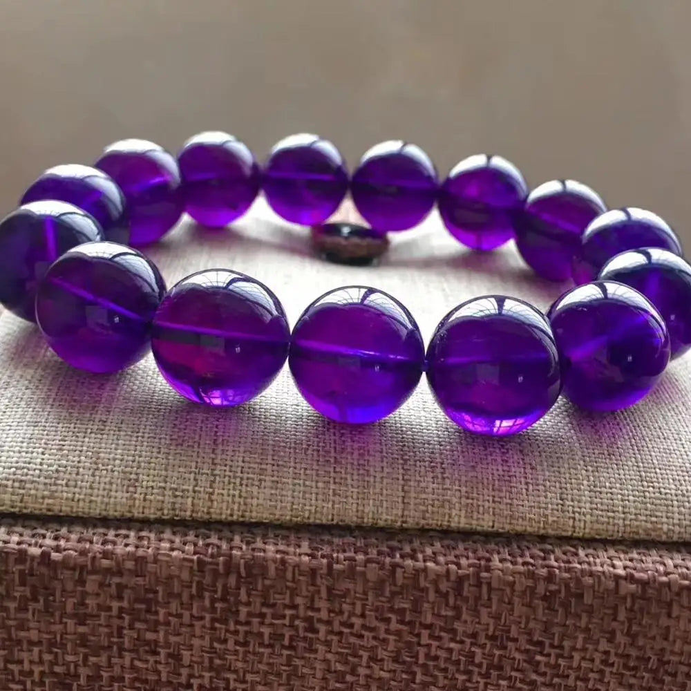 luckacco natural purple amethyst crystal bracelet gemstone beads 12mm 14mm round beads women men amethyst healing stone aaaaa
