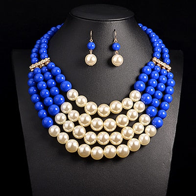 Multi Simulated Pearl Necklace & Necklace For Women Bohemian Customs Collar Bridal Wedding Accessory African Beads Jewelry Sets - luckacco