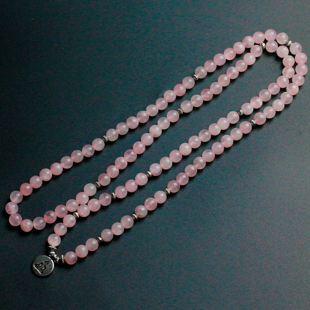 New Design Pink Quartz Yoga Bracelet Women Natural Stone Rose Crystal Bracelet Lotus Bracelet Necklace Jewelry Drop Shipping - luckacco