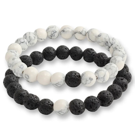 Luckacco Natural Stone Matching Couple Bracelet Distance Pink Black Beads For Men Women Strand Bracelets Bangles Yoga Lover Jewelry Gifts