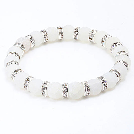 Luckacco shshd Natural Stone Bracelet White Pink Blue Rhinestone Charm Crystal Beaded Bracelets&Bangles for Women Fashion Elastic Jewelry