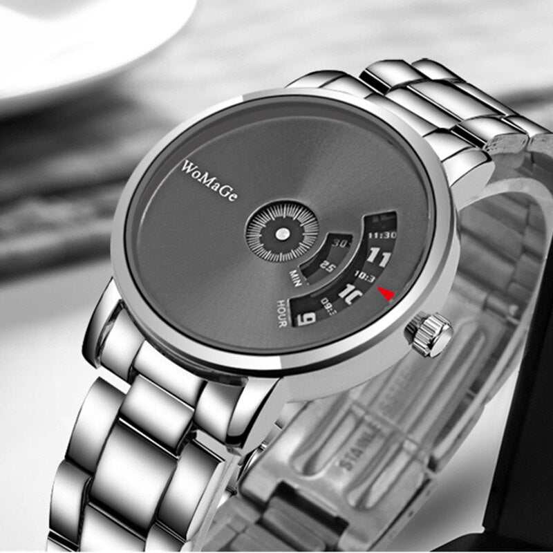 Turntable Fashion Men's Watch Men Watch Luxury Stainless Steel Creative Men's Watches Clock relogio masculino erkek kol saati - luckacco