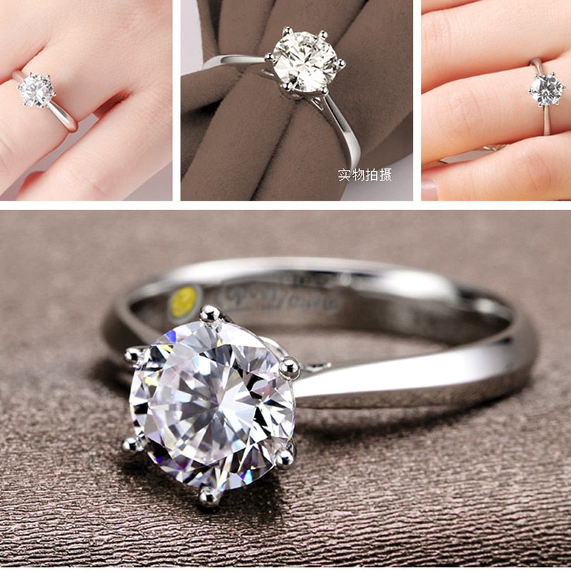 Romantic Bridal Wedding Rings Jewelry Cubic Zirconia Ring for Women Engagement 925 Sterling Silver Rings Accessories - luckacco