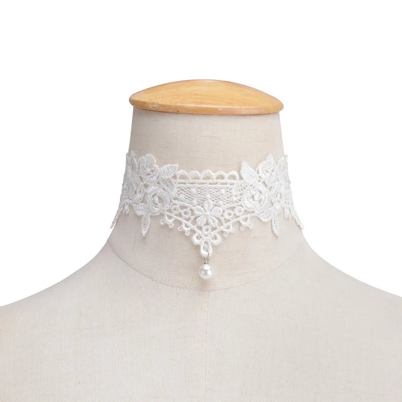 luckacco 2019 new choker necklaces pearl gland tatouage choker collier noir dentelle choker collier vintage bijoux jewelry