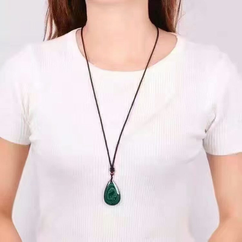 QIANXU Malachite Necklace Pendant  Water Drop Jade Pendant Jade Jewelry Fine Jewelry - luckacco