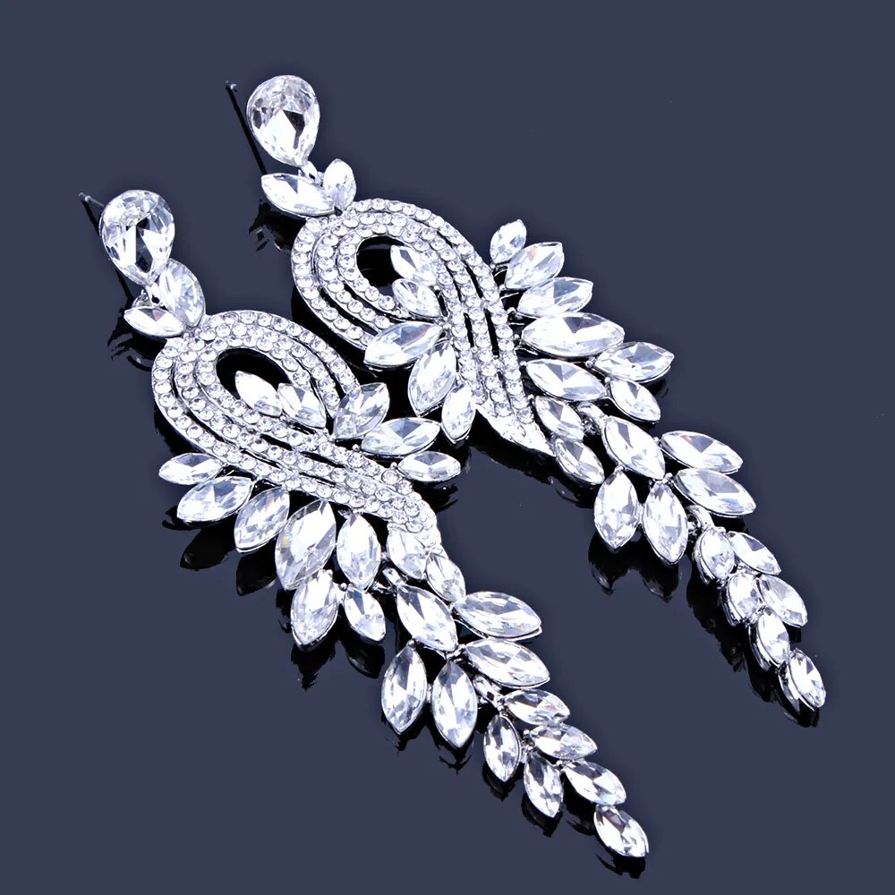 FARLENA Wedding Jewelry Full Crystal Rhinestone long Drop Earrings for Women Fashion Bridal Party Earrings