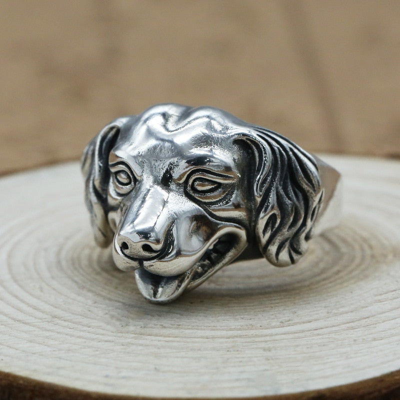 Punk Animal Dog Ring 925 Silver Jewelry New Fashion S925 Sterling Thail Silver Rings for Men Adjustable Size 8-11 bague - luckacco