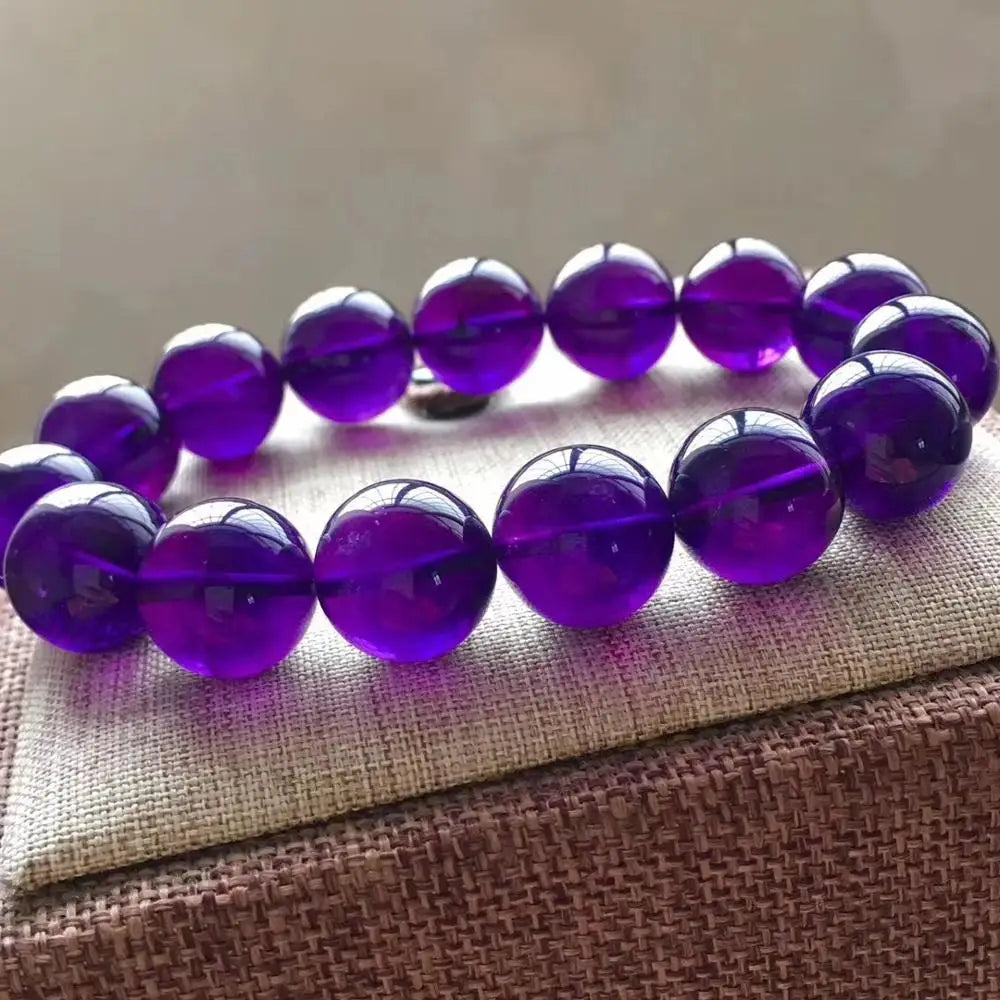 luckacco natural purple amethyst crystal bracelet gemstone beads 12mm 14mm round beads women men amethyst healing stone aaaaa