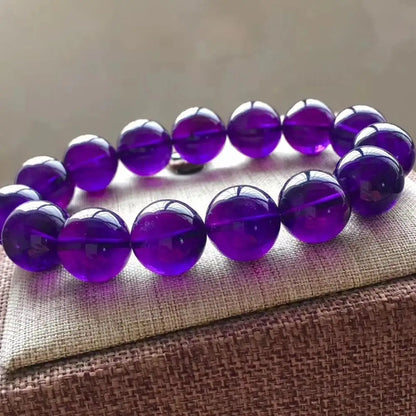 Luckacco Natural Purple Amethyst Crystal Bracelet Gemstone Beads 12mm 14mm Round Beads Women Men Amethyst Healing Stone AAAAA