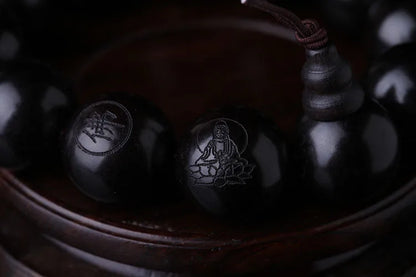 Luckacco Natural Ebony 15mm 20mm Beads Buddhist Prayer Bracelets Great Sculpture Buddha Bracelet Men Women Meditation Jewelry