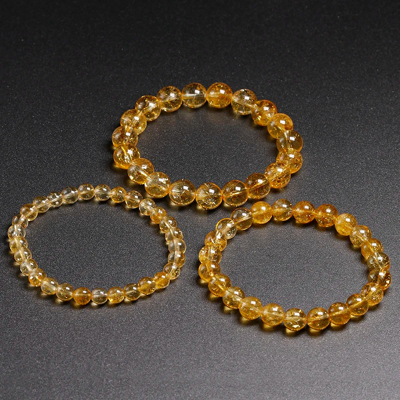 luckacco natural yellow citrine stone 6mm 8mm 10mm beads bracelet handmade quartz jewelry for woman men unisex stretch bangle gift
