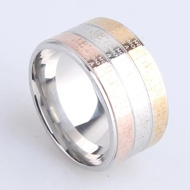 luckacco 12mm three color bible stainless steel wedding rings for women men wholesale jewelry lot