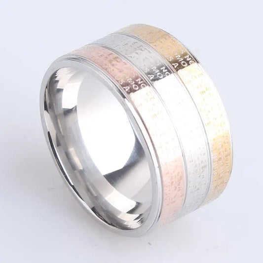 Luckacco 12mm Three color Bible Stainless Steel Wedding rings for women men wholesale Jewelry Lot