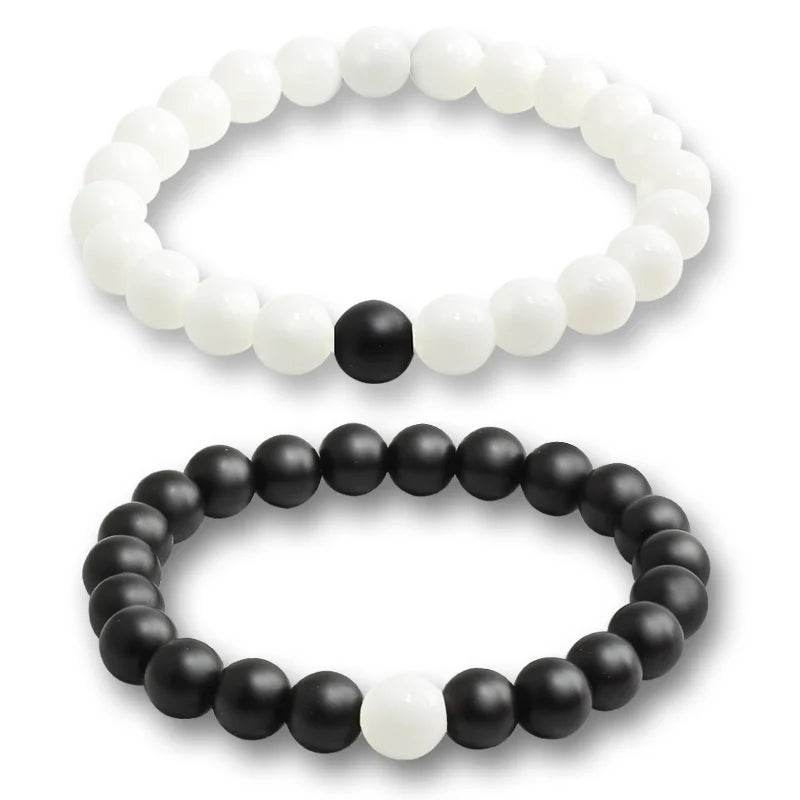 luckacco natural stone matching couple bracelet distance pink black beads for men women strand bracelets bangles yoga lover jewelry gifts