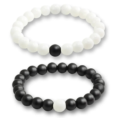Luckacco Natural Stone Matching Couple Bracelet Distance Pink Black Beads For Men Women Strand Bracelets Bangles Yoga Lover Jewelry Gifts