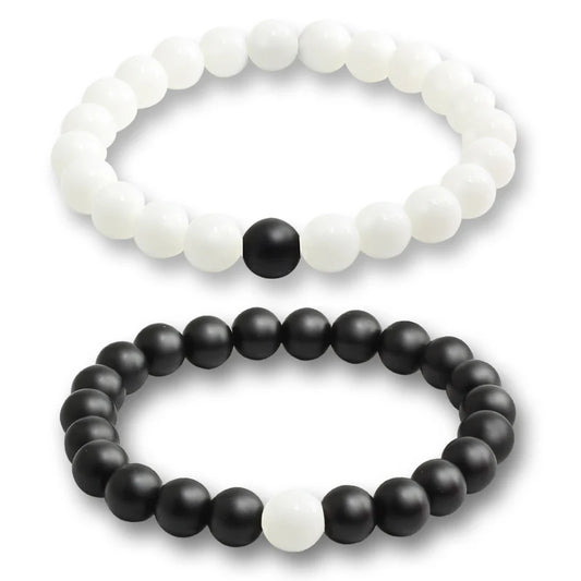 Luckacco Natural Stone Matching Couple Bracelet Distance Pink Black Beads For Men Women Strand Bracelets Bangles Yoga Lover Jewelry Gifts