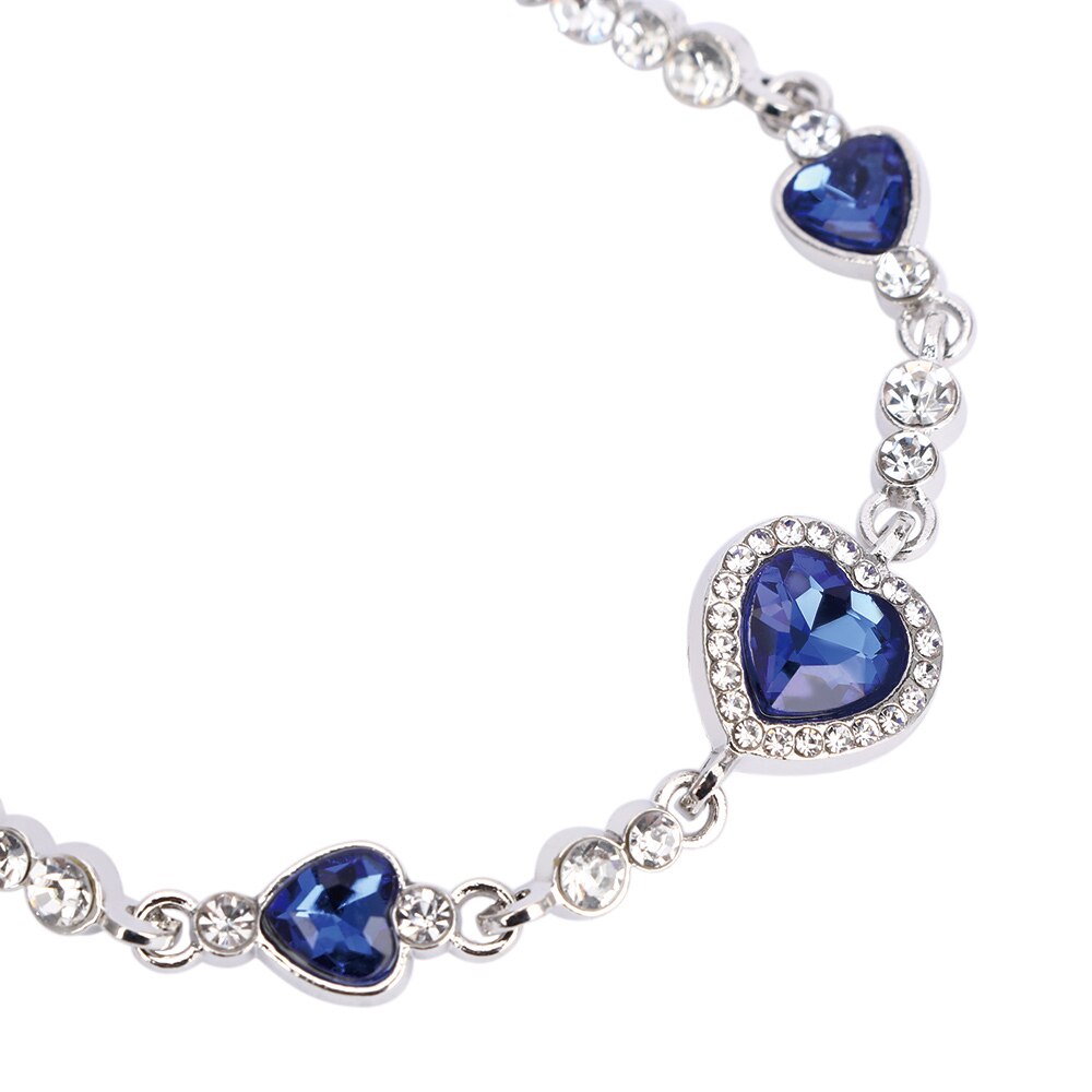 Shiny Crystal Bracelet Ocean Blue Love Heart Bangle Rhinestone Charm Chain Gift For Women Female Elegant Jewelry - luckacco
