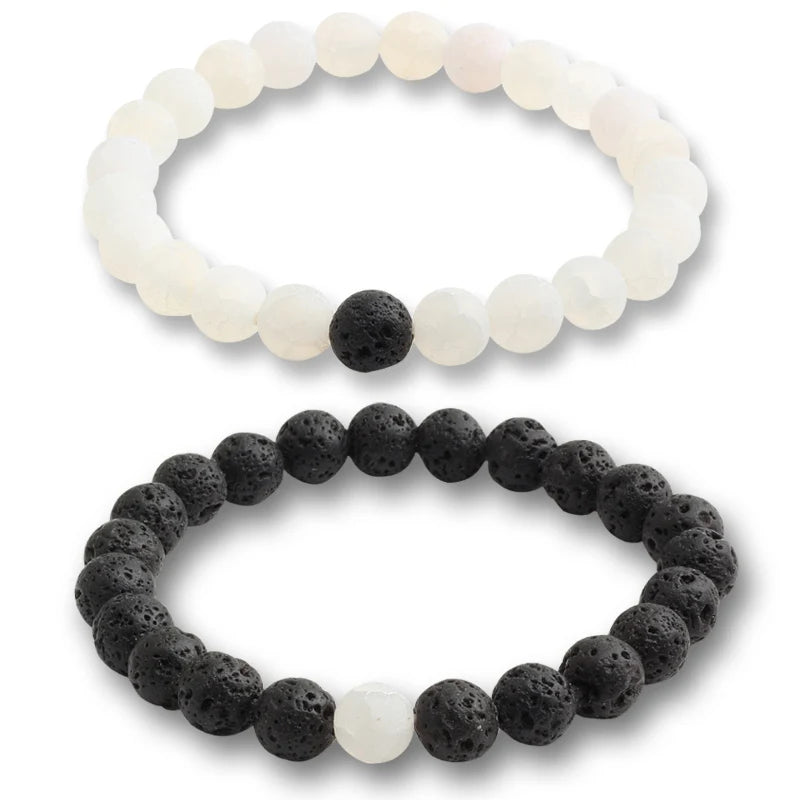 luckacco natural stone matching couple bracelet distance pink black beads for men women strand bracelets bangles yoga lover jewelry gifts