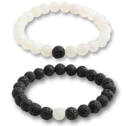 Luckacco Natural Stone Matching Couple Bracelet Distance Pink Black Beads For Men Women Strand Bracelets Bangles Yoga Lover Jewelry Gifts