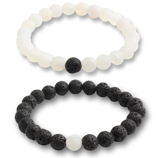 Luckacco Natural Stone Matching Couple Bracelet Distance Pink Black Beads For Men Women Strand Bracelets Bangles Yoga Lover Jewelry Gifts