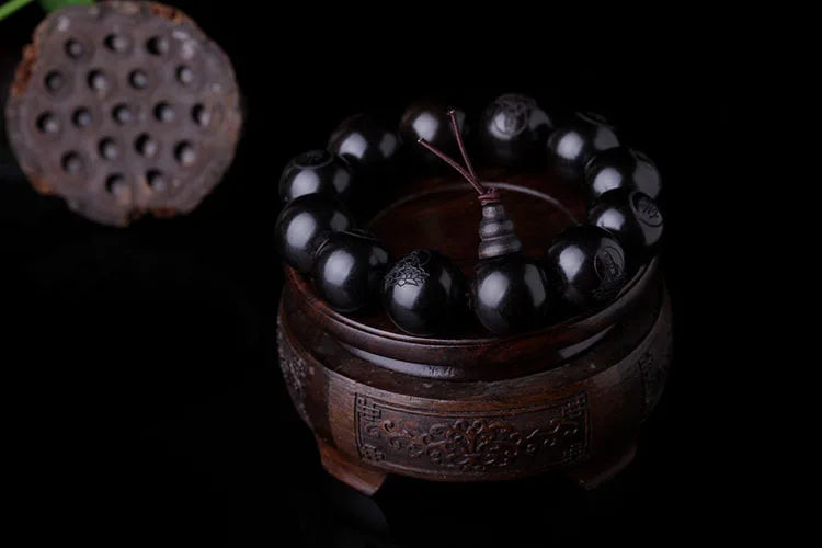 luckacco natural ebony 15mm 20mm beads buddhist prayer bracelets great sculpture buddha bracelet men women meditation jewelry