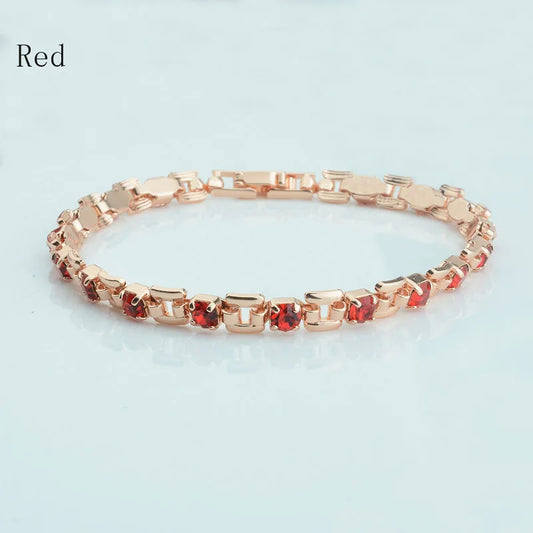 Luckacco 1pcs 4mm Women 585 Rose Gold Color White Blue Cubic Zircon Bracelets Jewelry Long Small Chains Hot