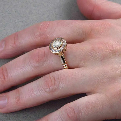 Luckacco daily picks Golden Color 2PC Bridal Ring Sets Romantic Proposal Wedding Rings Foe Women Trendy Round Stone Setting  Lots
