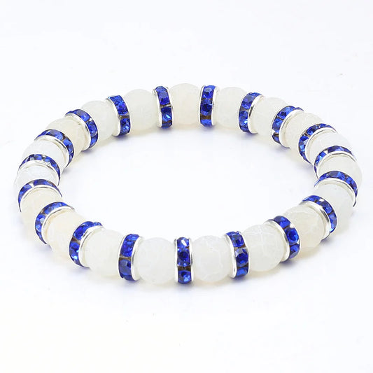 Luckacco shshd Natural Stone Bracelet White Pink Blue Rhinestone Charm Crystal Beaded Bracelets&Bangles for Women Fashion Elastic Jewelry