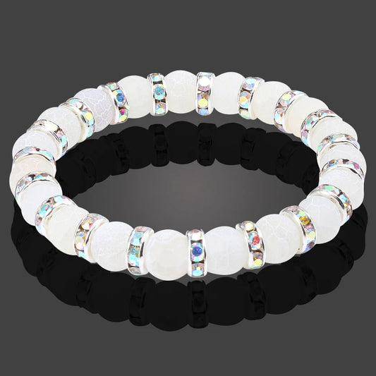 Luckacco shshd Natural Stone Bracelet White Pink Blue Rhinestone Charm Crystal Beaded Bracelets&Bangles for Women Fashion Elastic Jewelry