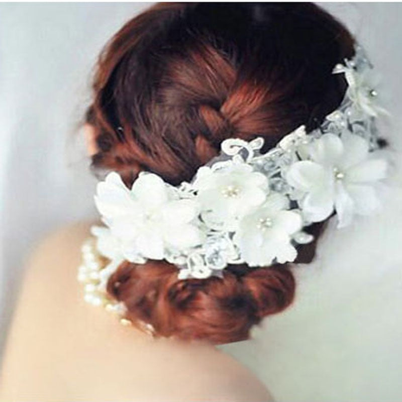 Fashion Bridal Headpieces With Fabric Lace Flower for Headbands Wedding Hair Clip Decoration Acessorios Para Cabelo Clip - luckacco
