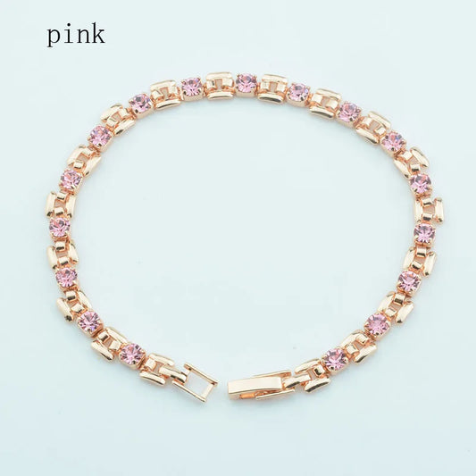 Luckacco 1pcs 4mm Women 585 Rose Gold Color White Blue Cubic Zircon Bracelets Jewelry Long Small Chains Hot