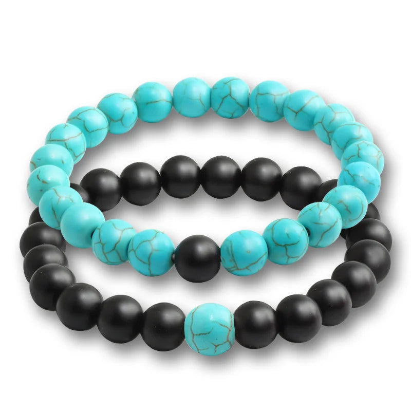 luckacco natural stone matching couple bracelet distance pink black beads for men women strand bracelets bangles yoga lover jewelry gifts