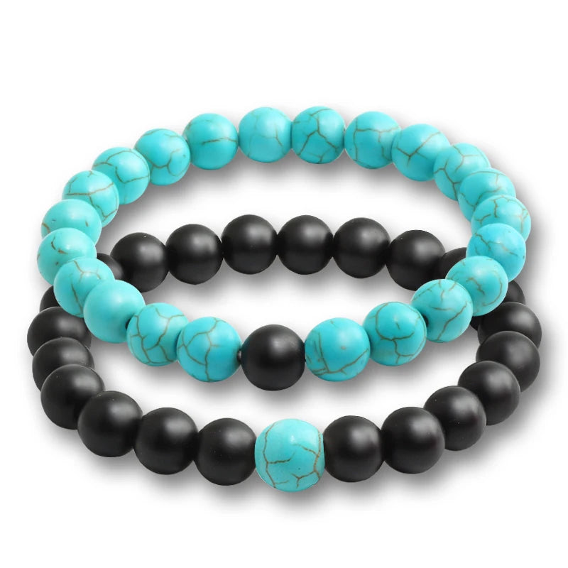 luckacco natural stone matching couple bracelet distance pink black beads for men women strand bracelets bangles yoga lover jewelry gifts
