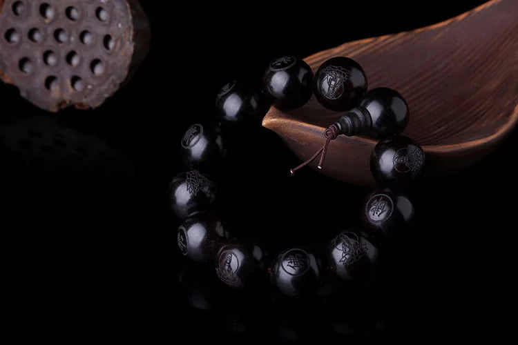 luckacco natural ebony 15mm 20mm beads buddhist prayer bracelets great sculpture buddha bracelet men women meditation jewelry
