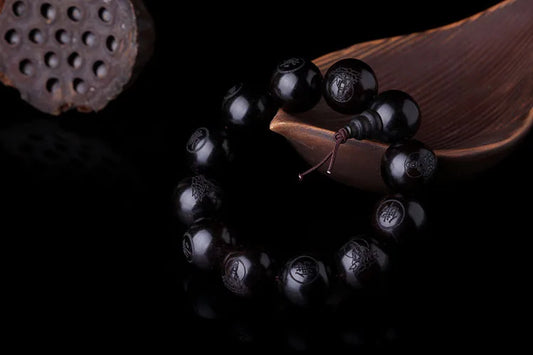 Luckacco Natural Ebony 15mm 20mm Beads Buddhist Prayer Bracelets Great Sculpture Buddha Bracelet Men Women Meditation Jewelry