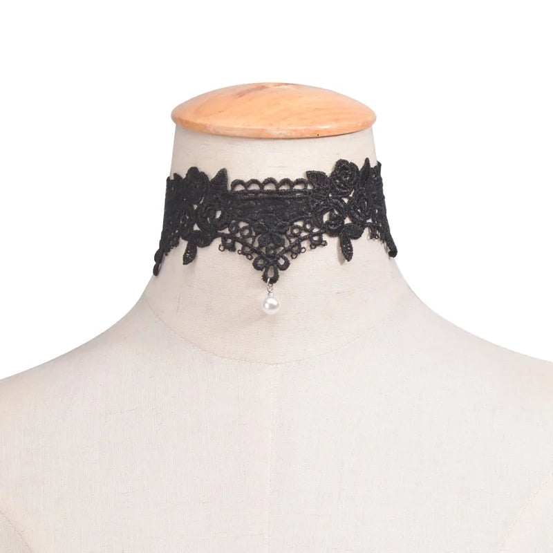 luckacco 2019 new choker necklaces pearl gland tatouage choker collier noir dentelle choker collier vintage bijoux jewelry