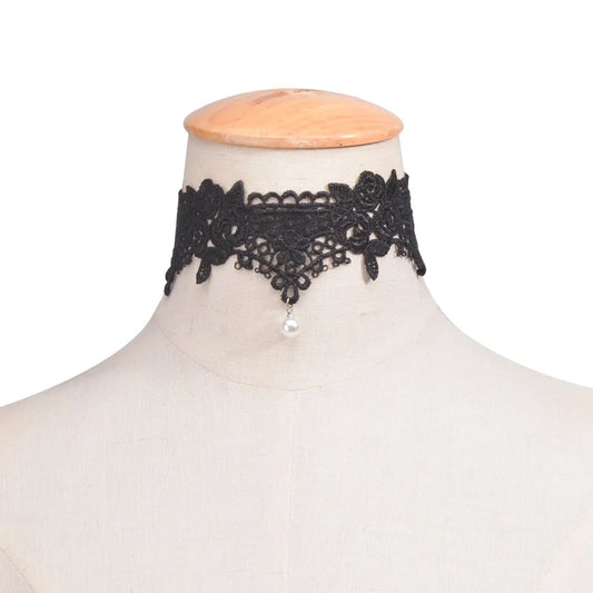 Luckacco 2019 New Choker Necklaces Pearl Gland Tatouage Choker Collier Noir Dentelle Choker Collier Vintage Bijoux Jewelry