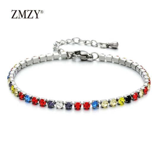 Luckacco shop's pick 3mm Micro Pave Zircon Tennis Bracelet for Women New Men Bracelet Homme Stainless Steel Jewelry Accessories