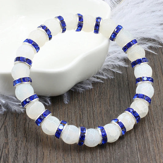 Luckacco shshd Natural Stone Bracelet White Pink Blue Rhinestone Charm Crystal Beaded Bracelets&Bangles for Women Fashion Elastic Jewelry