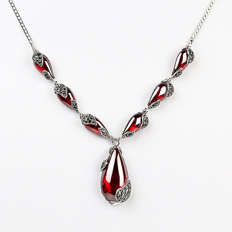 JIASHUNTAI Royal Gemstone Garnet 100% 925 Sterling Silver Necklace Pendant Chain Women Jewelry Wedding Birthday Gift - luckacco