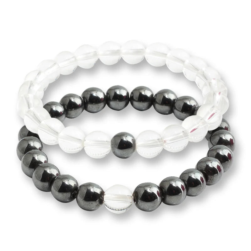luckacco natural stone matching couple bracelet distance pink black beads for men women strand bracelets bangles yoga lover jewelry gifts