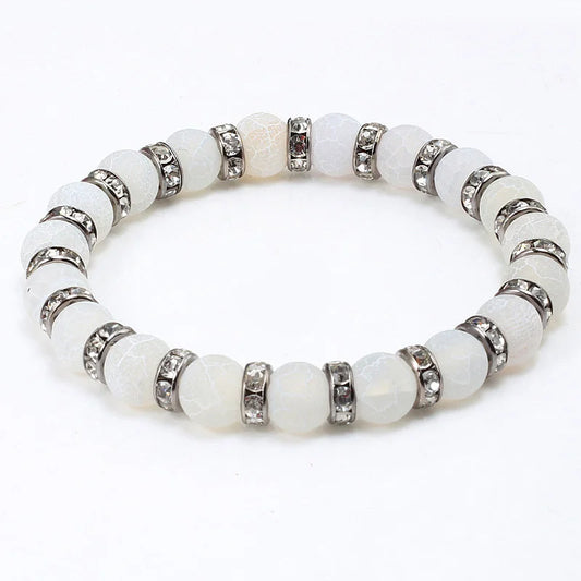 Luckacco shshd Natural Stone Bracelet White Pink Blue Rhinestone Charm Crystal Beaded Bracelets&Bangles for Women Fashion Elastic Jewelry