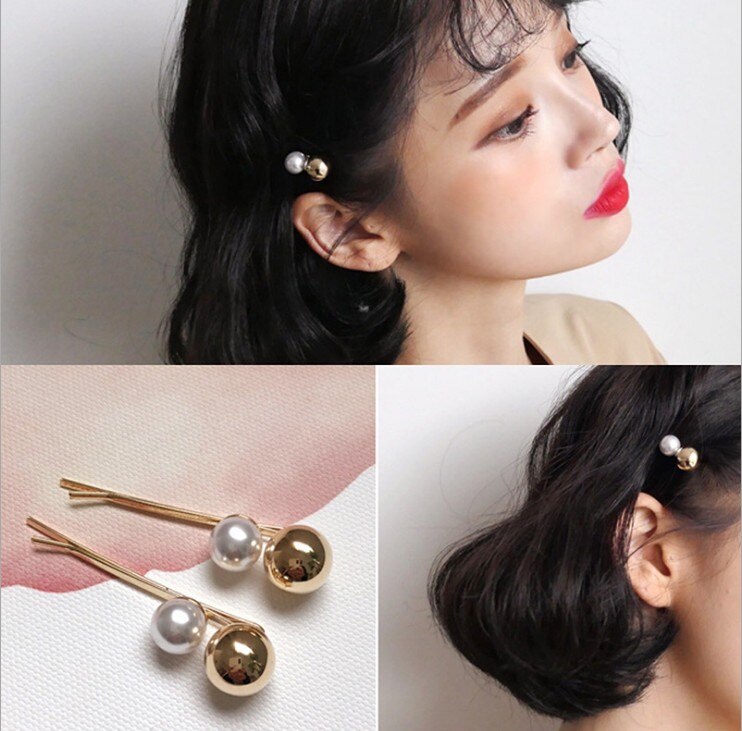 2019 New Trendy Gold Color Metal Ball Imitation Pearl Hairpins For Women Fashion Hair Accessories Wave Shape Hair Clip Barrettes - luckacco