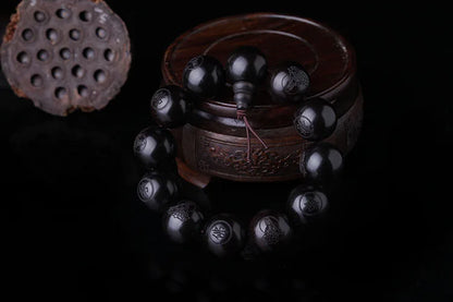Luckacco Natural Ebony 15mm 20mm Beads Buddhist Prayer Bracelets Great Sculpture Buddha Bracelet Men Women Meditation Jewelry