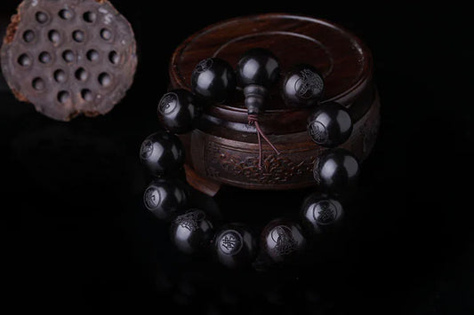 Luckacco Natural Ebony 15mm 20mm Beads Buddhist Prayer Bracelets Great Sculpture Buddha Bracelet Men Women Meditation Jewelry